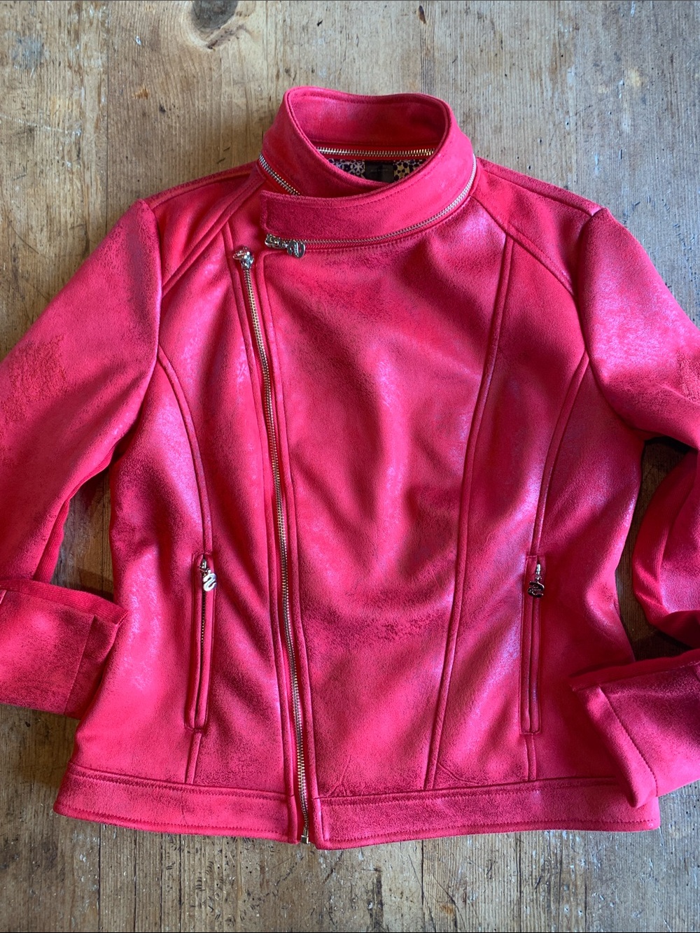 Desigual Women's Red Moto Asymmetrical Zip Leather Jacket - Picture 7 of 16